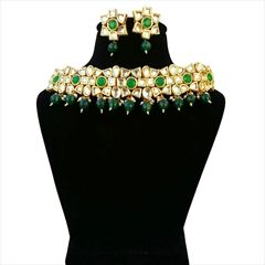 814886 Green  color family Necklace in Metal Alloy Metal with CZ Diamond, Kundan stone  and Gold Rodium Polish work
