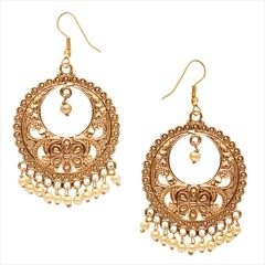 Beige and Brown color Earrings in Metal Alloy studded with Pearl & Gold Rodium Polish : 815054