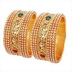 Green, Red and Maroon color Bangles in Metal Alloy studded with Kundan, Pearl & Gold Rodium Polish : 815066