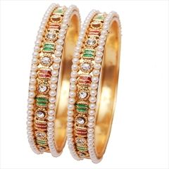 Multicolor color Bangles in Metal Alloy studded with Austrian diamond, Pearl & Gold Rodium Polish : 815072