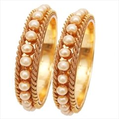 Beige and Brown color Bangles in Metal Alloy studded with Pearl & Gold Rodium Polish : 815074