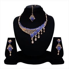 815193 Blue, White and Off White  color family Necklace in Metal Alloy Metal with Austrian diamond stone  and Gold Rodium Polish work