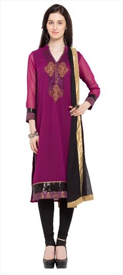 903520 Pink and Majenta  color family Party Wear Salwar Kameez in Faux Georgette fabric with Machine Embroidery, Sequence, Thread work .