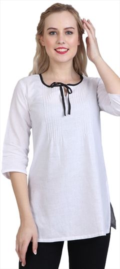 904467: Casual White and Off White color Kurti in Cotton fabric with Pleats work
