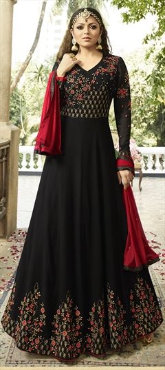 908402 Black and Grey  color family Bollywood Salwar Kameez in Faux Georgette fabric with Machine Embroidery, Resham, Stone, Thread, Zari work .