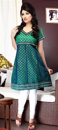 Casual Green color Kurti in Jacquard fabric with Lace work : 93488