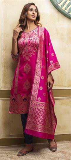 Fancy Banarasi Silk Unstitched Salwar Suit Jacquard Woven Design Dress  Material with Dupatta