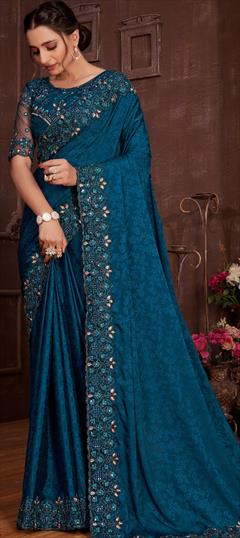 Buy Ruar India Blue Chiffon Leheriya Saree With Blouse Online | Aza Fashions