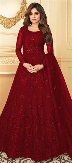 Readymade Collection Maroon Anarkali Suit with Resham Work LSTV115389
