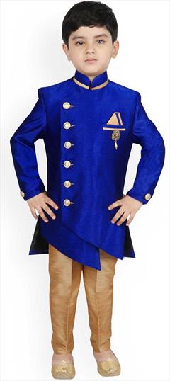 Blue Cotton Linen Kids Indo Western Suit 216328