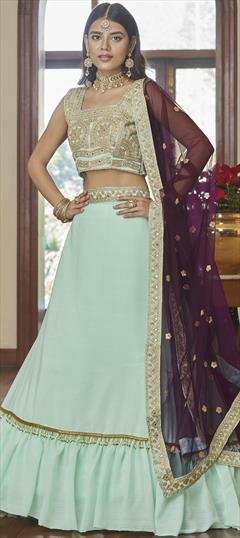 Buy Art Silk Reception Lehenga in Blue With Thread Work 1564821 Online in  India - Etsy