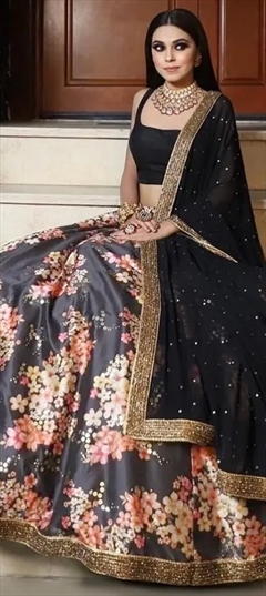 Embroidered Chinon Chiffon Lehenga in Shaded Black and Grey : LCZ133