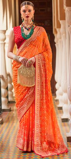 Buy Orange And Red Kanjivaram Silk Saree online-Karagiri