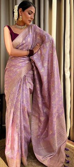 Light Purple Color with Weaving Embroidery Pastel Saree