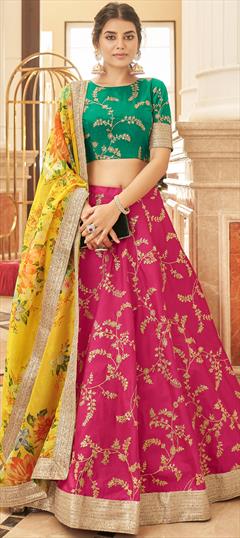 Satin silk Yellow and Pink Lehenga Choli with Bandhej dupatta – MOHAR