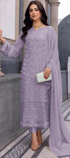 Trendmalls Purple Chanderi Embroidered Sequence Work Party Wear Kurta Pant  with Dupatta Salwar Suit Set - Trendmalls - 4188019