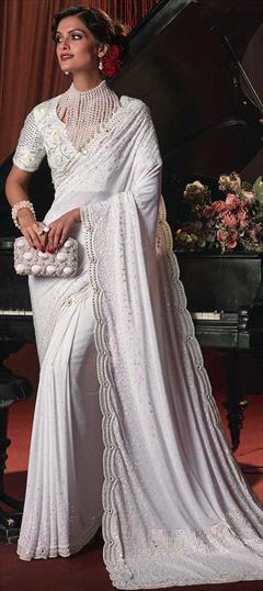 Hand Work Ivory Art Silk Designer Saree Gown BP1246