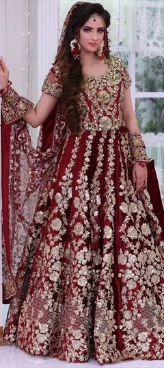 Deep Maroon Bridal Lehenga With Hand Emroidered Peacock Motifs And Two -  Shop Sunny's Bridal