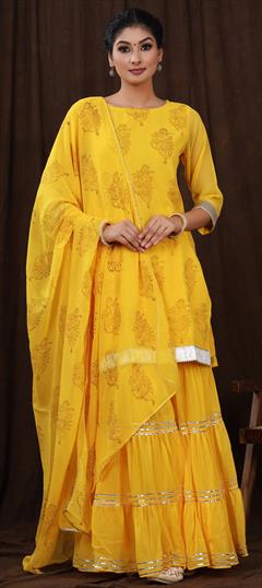 Designer Gota Patti Anarkali Sharara Set in cotton fabric for Partywea –  siyarasfashionhouse