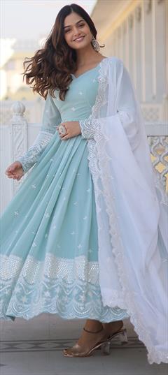 Beautiful Dresses for Indian Wedding in Royal Blue | Anarkali Style Gown