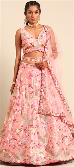 Baby pink Wedding Lehenga Choli in Embroidered Art silk - LC4682