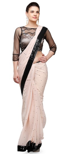 White With Black Dots Digital Print Saree