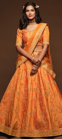Dazzling Orange Net Bollywood Lehenga Online | Bagtesh Fashion