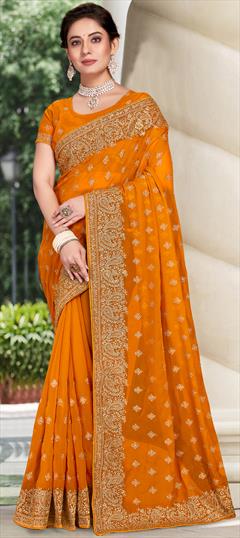 Buy Dark Orange Silk Saree online-Karagiri
