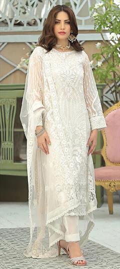Beautiful Milky White Slub Cotton Unstitched Suit Fabric with Pittan w –  India1001.com