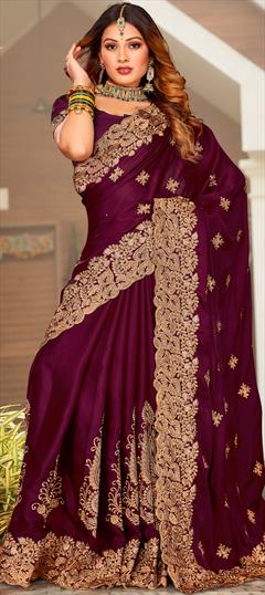  Multi Color Pure Satin Silk Plain Saree, Wedding and
