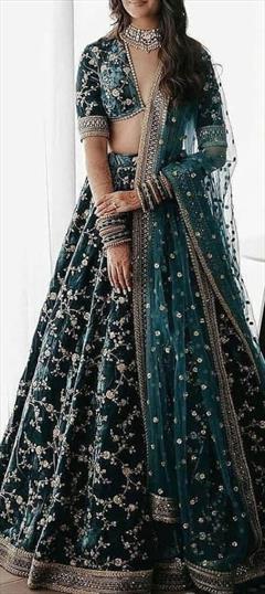 Buy Mehndi Functional Dark Green Organza Fabric Lehenga Choli Online -  LEHV2636 | Appelle Fashion