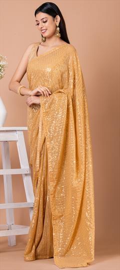 Designer Art Raw Silk Golden Yellow Color Saree