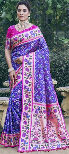 Buy online Patola Silk sari gold Zari meenakari weave border Pallu -  Pink-Peach-AF1001