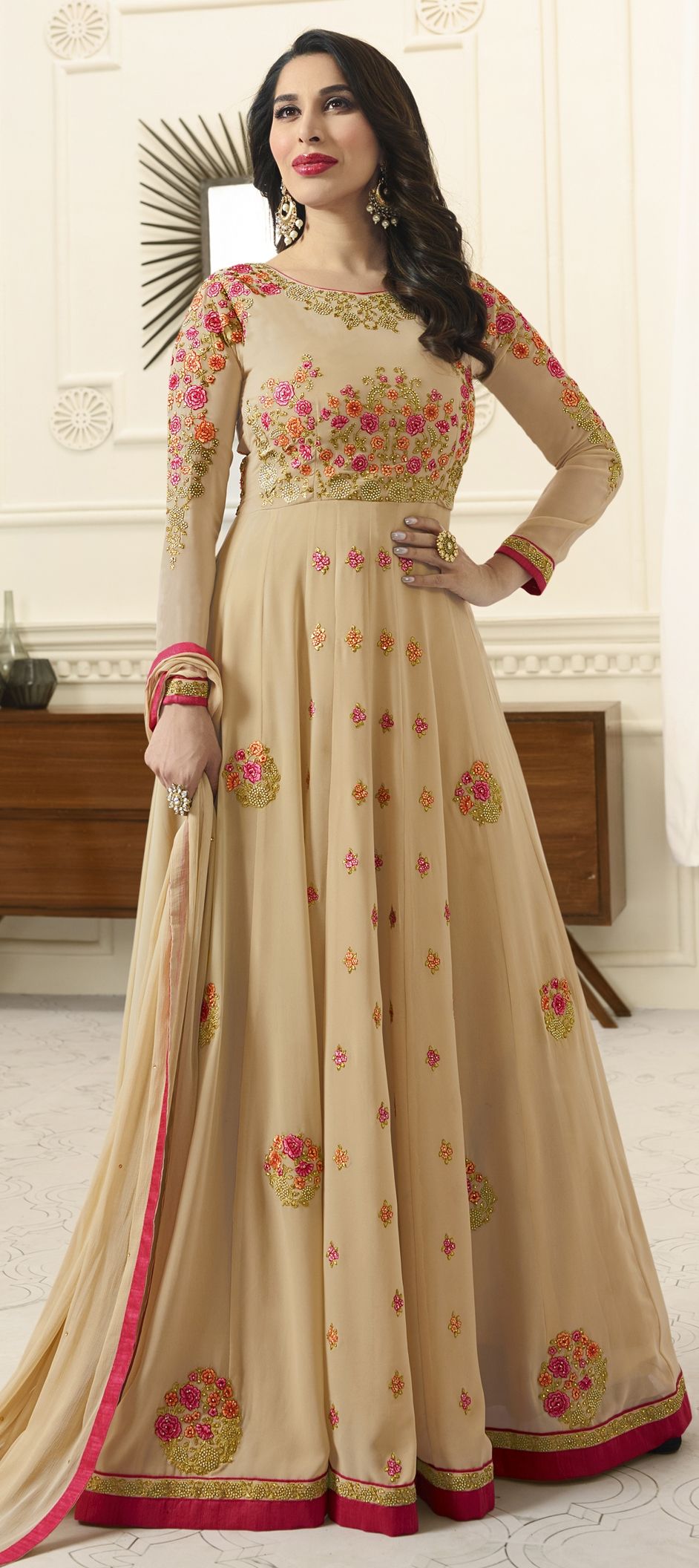 1500588 Beige and Brown color Salwar Kameez