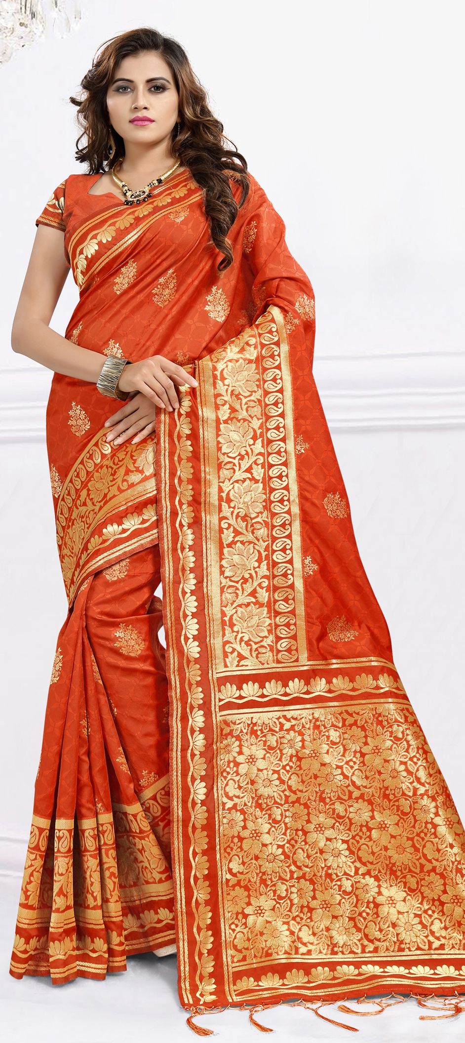 1542262 Traditional Orange Color Banarasi Silk Silk Fabric Saree 1410