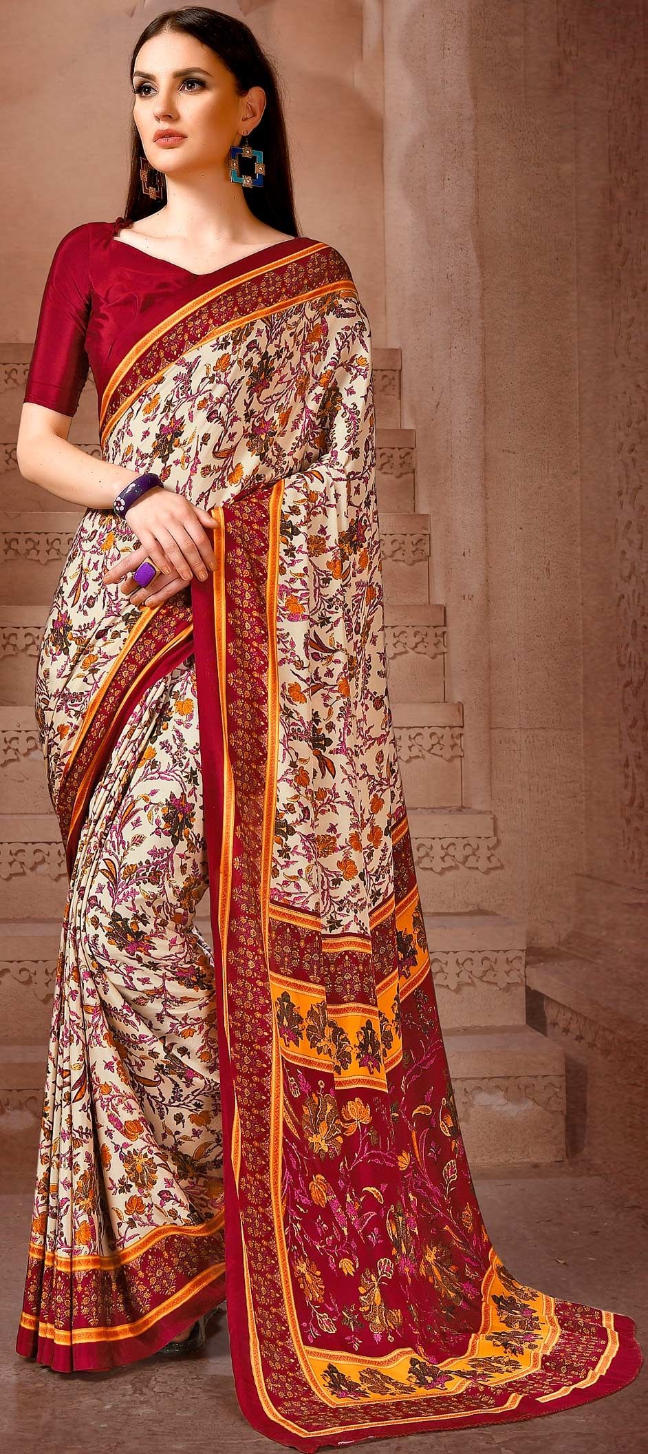 1561597 Casual Party Wear Multicolor Color Crepe Silk Silk Fabric Saree 9176