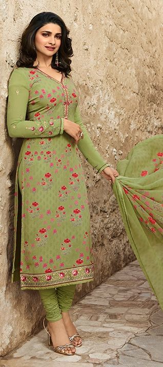 1562300 Bollywood Green Color Crepe Silk Fabric Salwar Kameez 