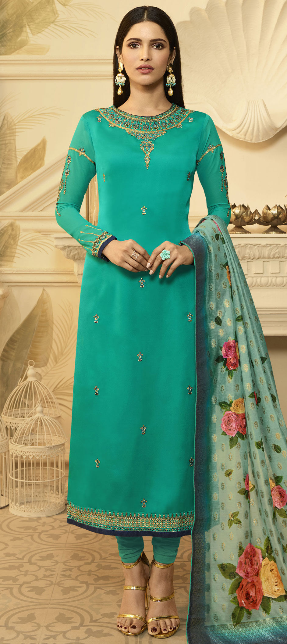 Casual, Party Wear Green color Georgette fabric Salwar Kameez : 1569570