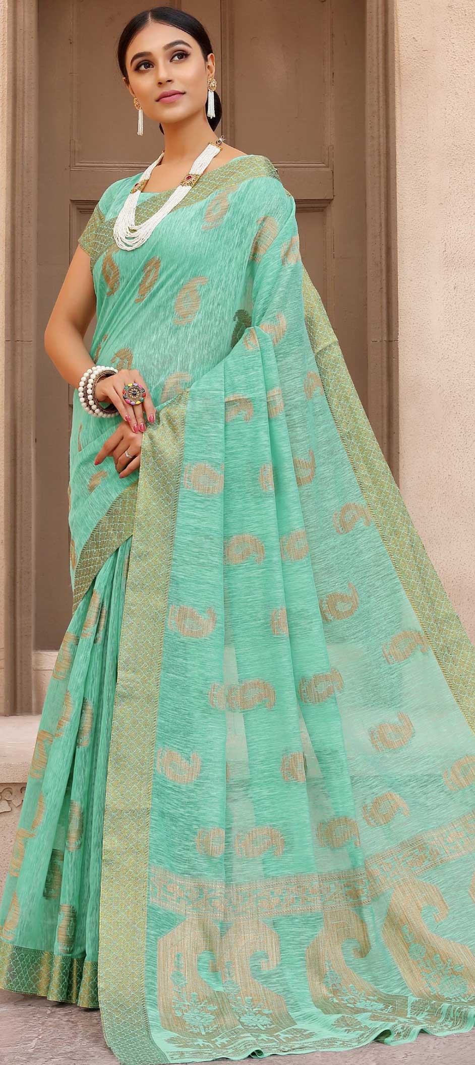 Party Wear Traditional Blue Color Cotton Fabric Saree 1573006