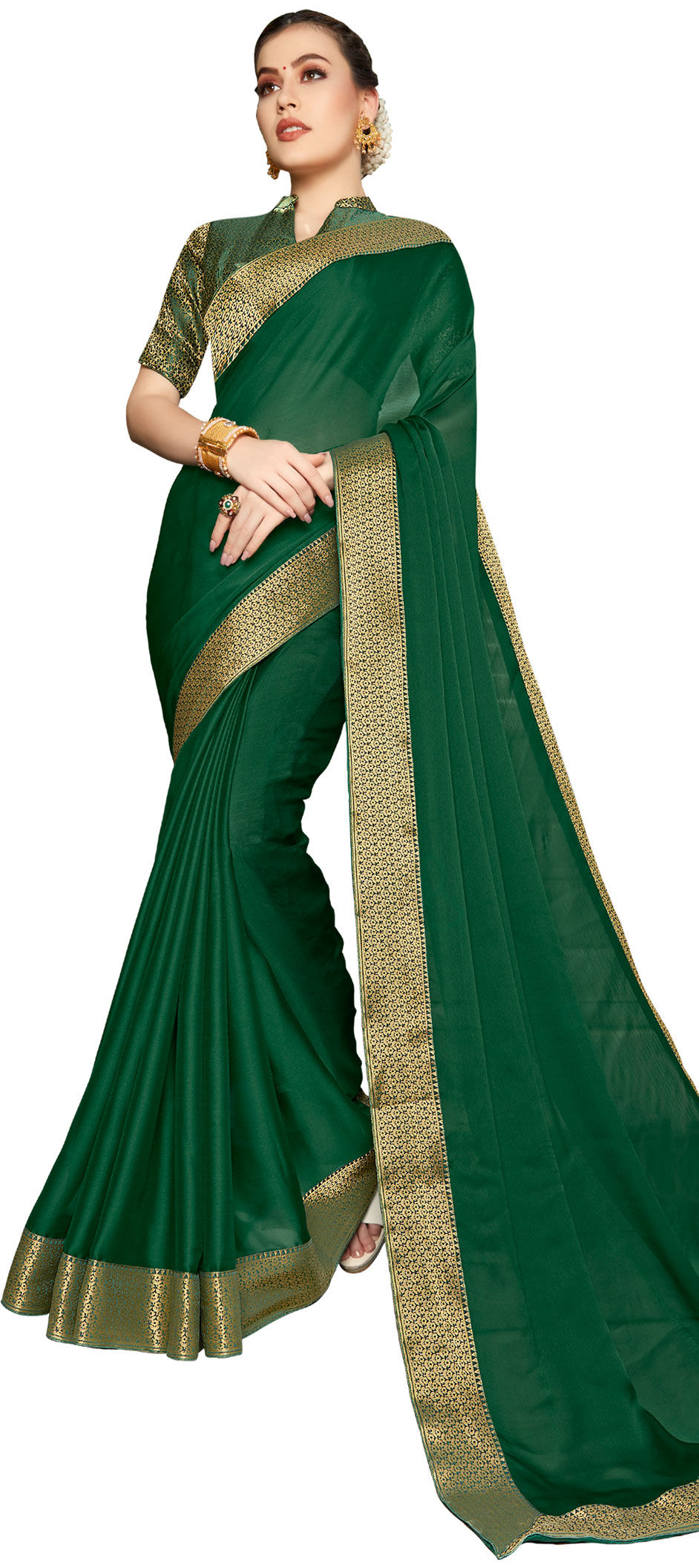 Festive, Party Wear Green color Faux Chiffon fabric Saree 1577156