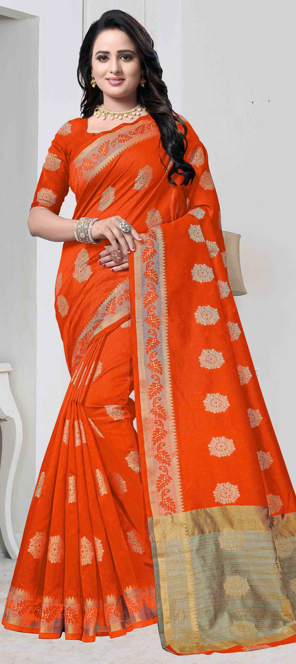 Traditional Orange Color Banarasi Silk Silk Fabric Saree 1578970 6345