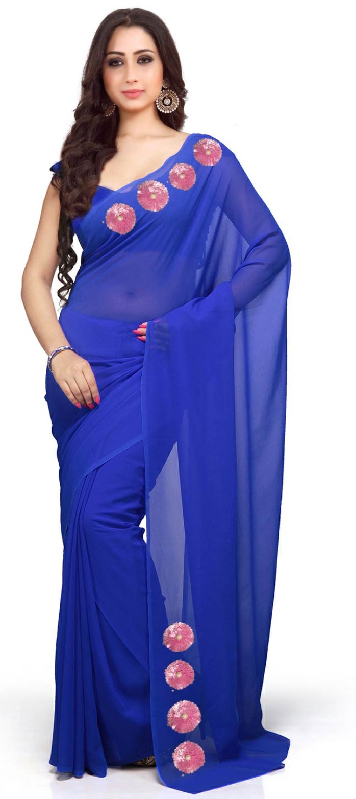 Party Wear Blue color fabric Saree 1581616