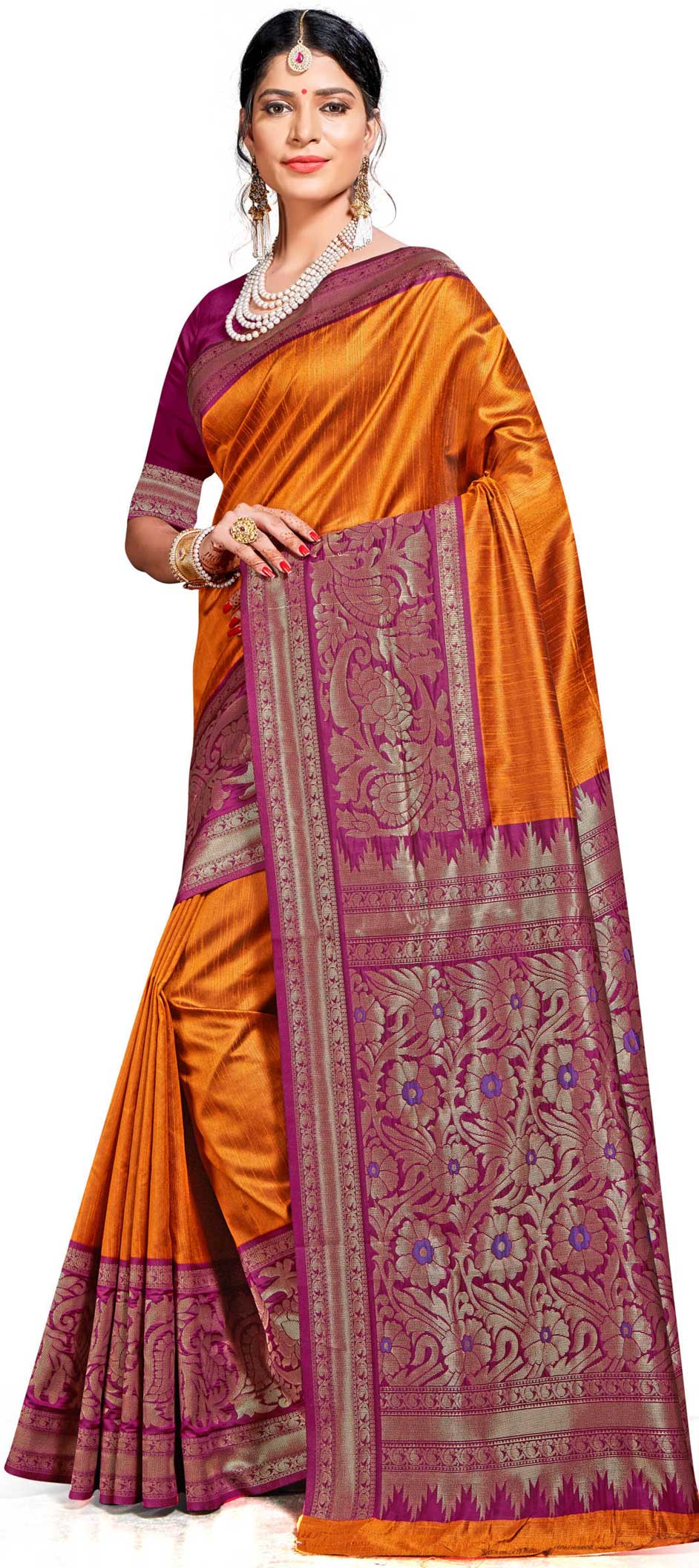 Traditional Orange Color Banarasi Silk Silk Fabric Saree 1593861 5159