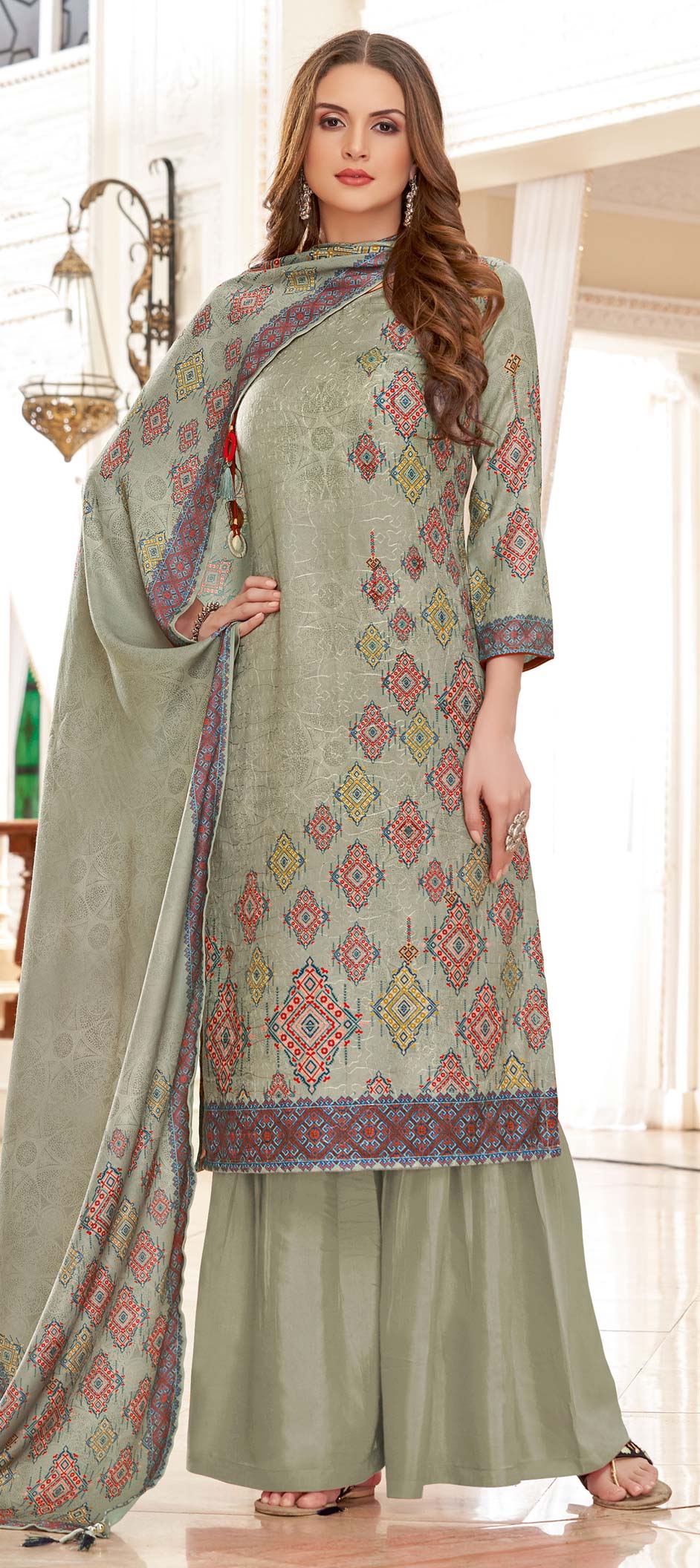 Casual Black and Grey color Jacquard, Pashmina fabric Salwar Kameez ...