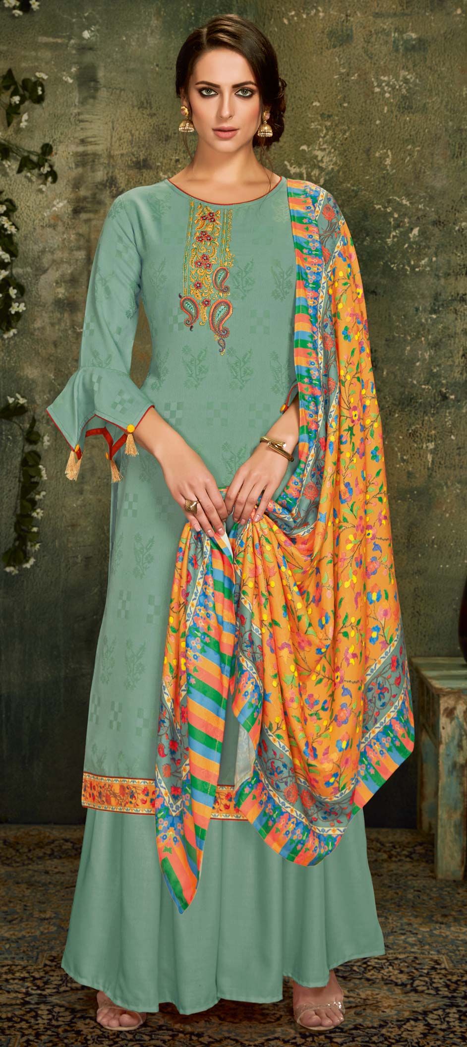 Party Wear Green color Pashmina fabric Salwar Kameez 1613200