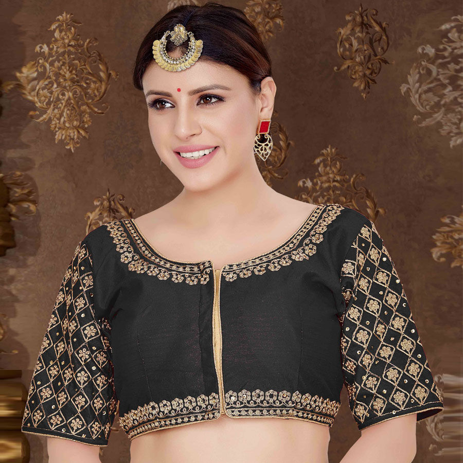 Black and Grey color Art Silk fabric Blouse 1613911