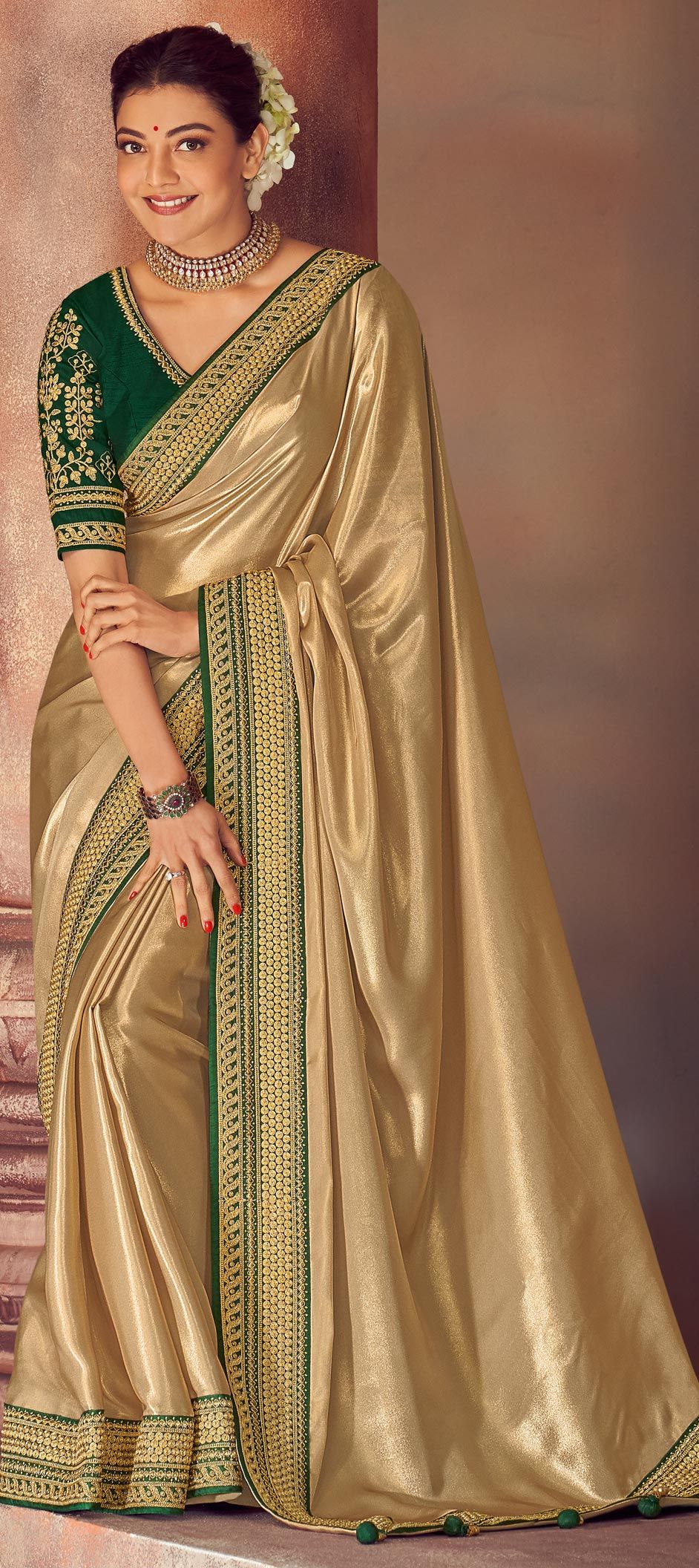 Bollywood Gold Color Art Silk Silk Fabric Saree 1638459