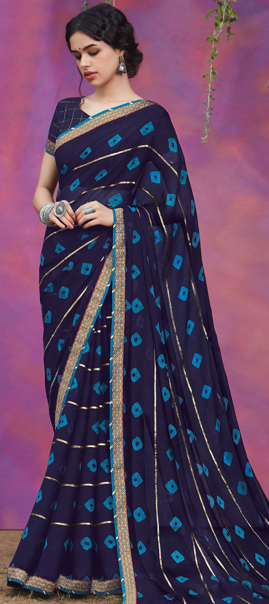 Festive, Party Wear Blue color Chiffon fabric Saree 1723530