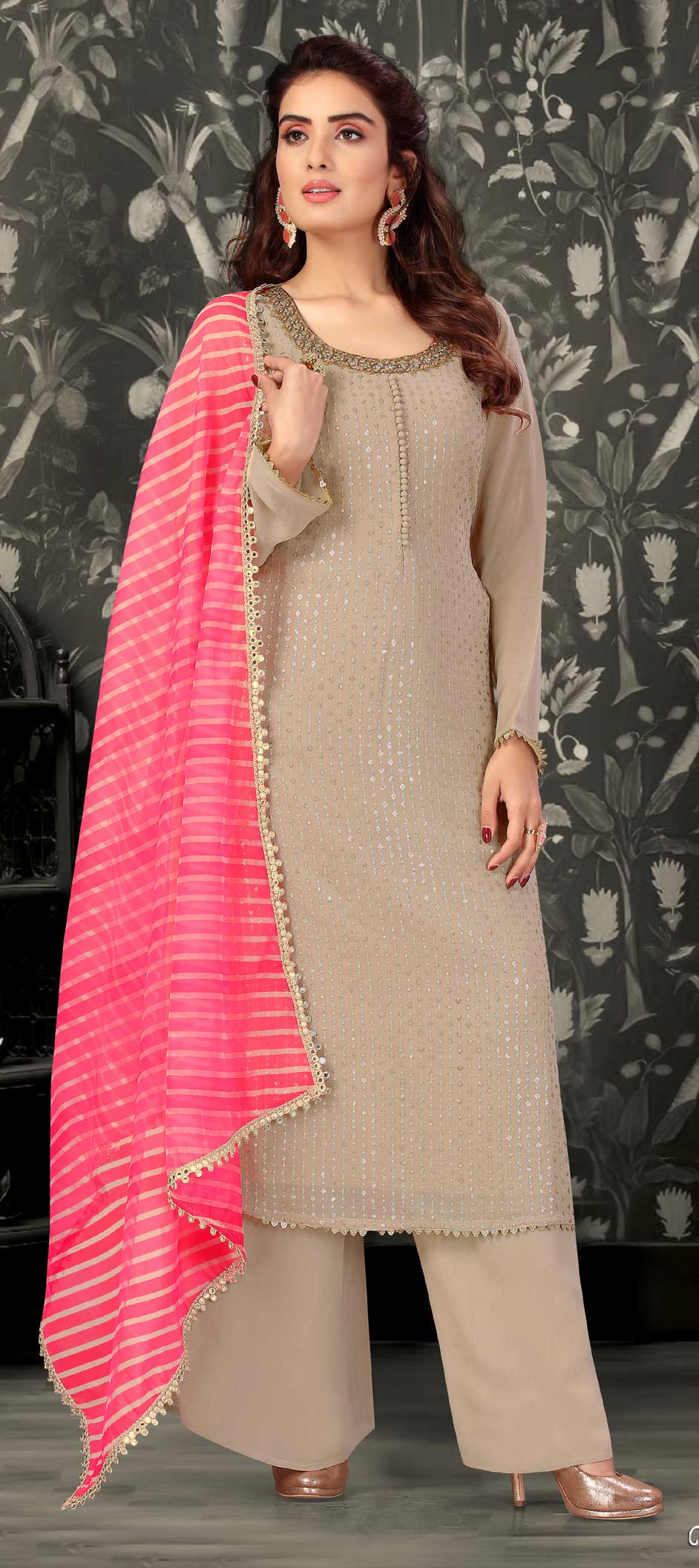 Festive, Mehendi Sangeet, Party Wear Beige and Brown color