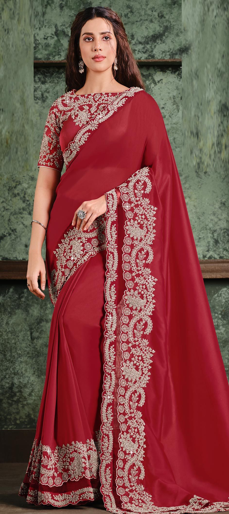 Traditional, Wedding Red and Maroon color Satin Silk, Silk fabric Saree ...